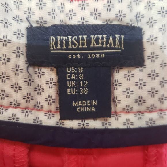 British Khaki Chino Shorts Women 8 Pink w/ Blue Ship Wheel Allover Embroidery - Picture 4 of 6